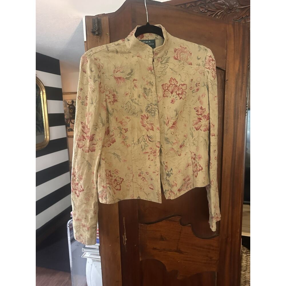 Ralph Lauren Chinese Rose Linen Jacket Vintage Med Green Label - Picture 2 of 10